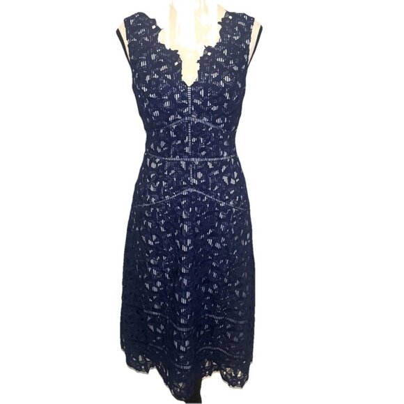 VINEYARD VINES 145th Kentucky Derby Navy Blue Lace Dress Sz 0 Stripe Lining NEW - Picture 1 of 13